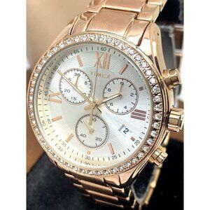 Timex Women's Watch TW2V57900 Quartz Chronograph Silver Dial Rose Gold 3…